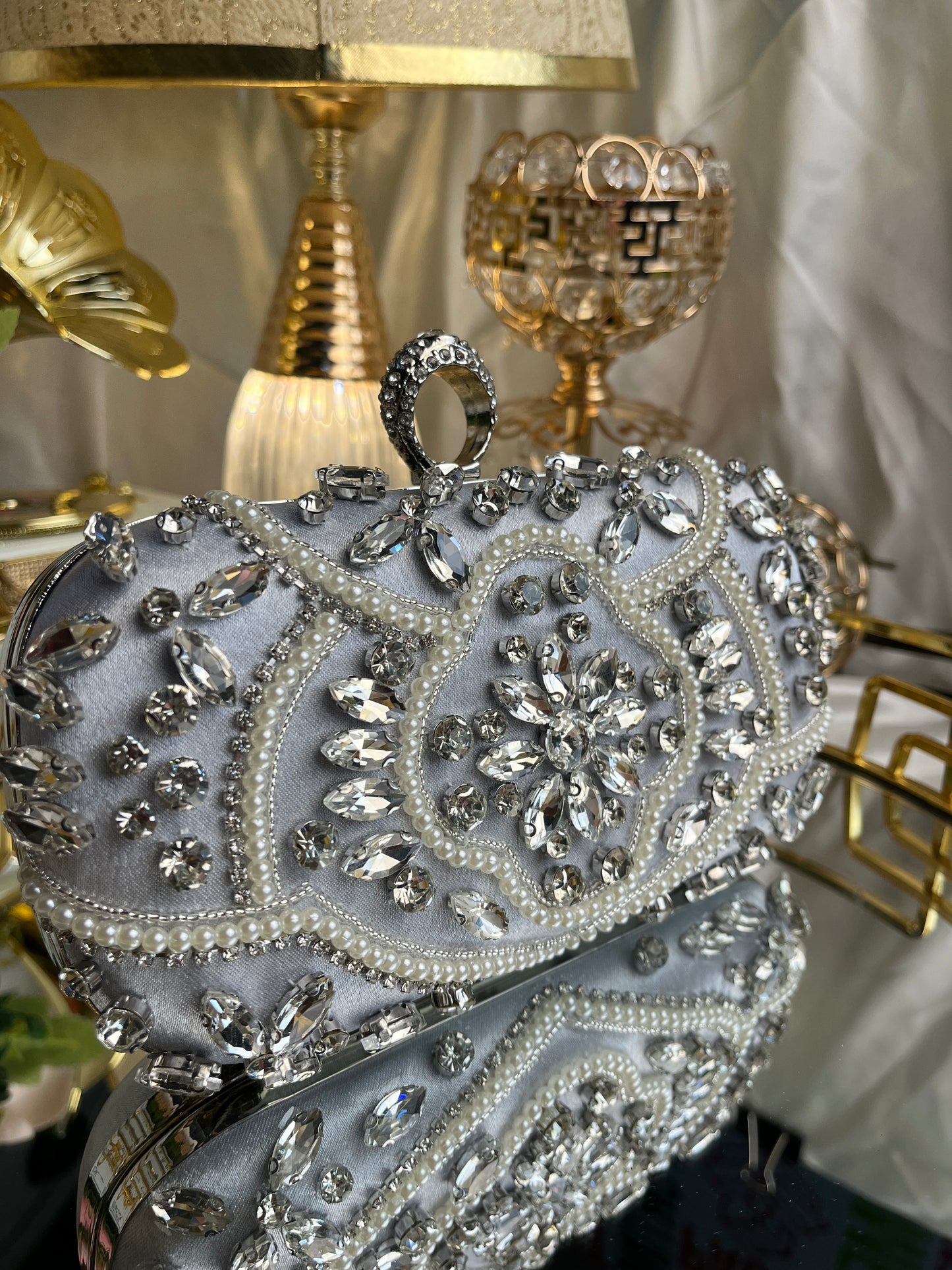 Bridal Handmade Luxury Stone Purse - Black, White, Champagne Gold