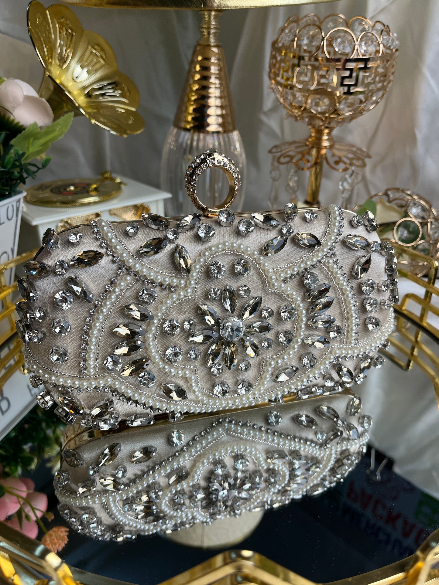 Bridal Handmade Luxury Stone Purse - Black, White, Champagne Gold