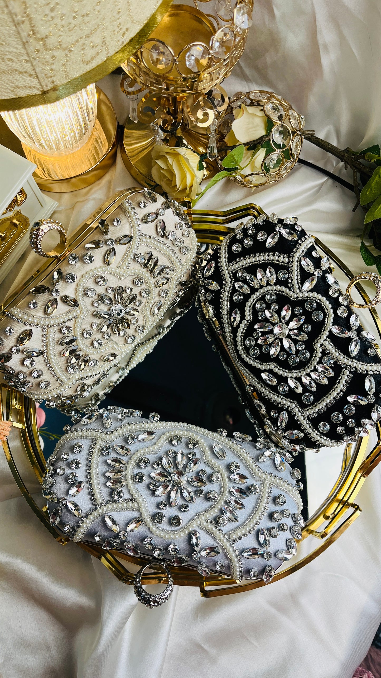 Bridal Handmade Luxury Stone Purse - Black, White, Champagne Gold