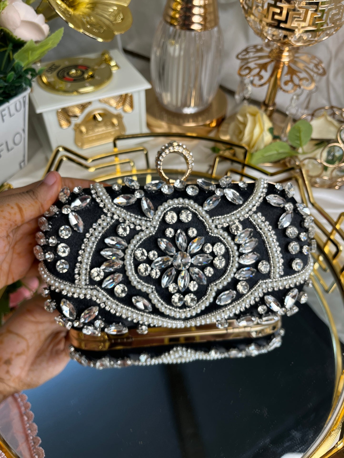 Bridal Handmade Luxury Stone Purse - Black, White, Champagne Gold