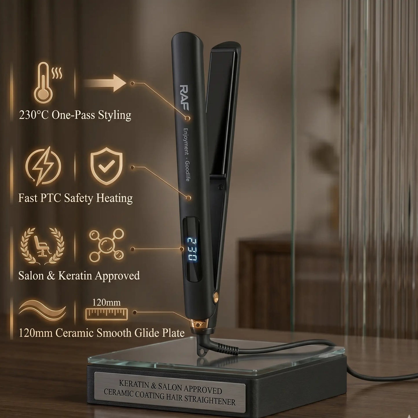 Keratin Salon Hair Straightener — 230°C One-Pass Styling