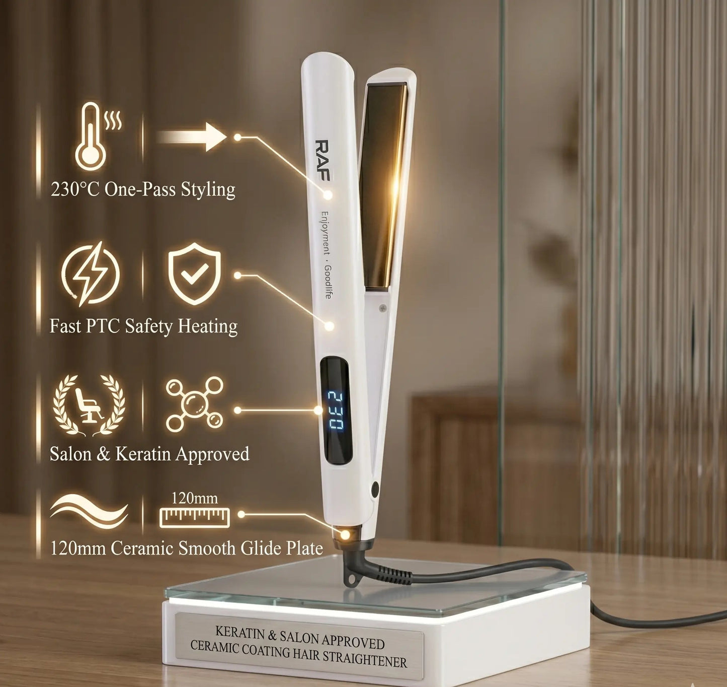 Keratin Salon Hair Straightener — 230°C One-Pass Styling