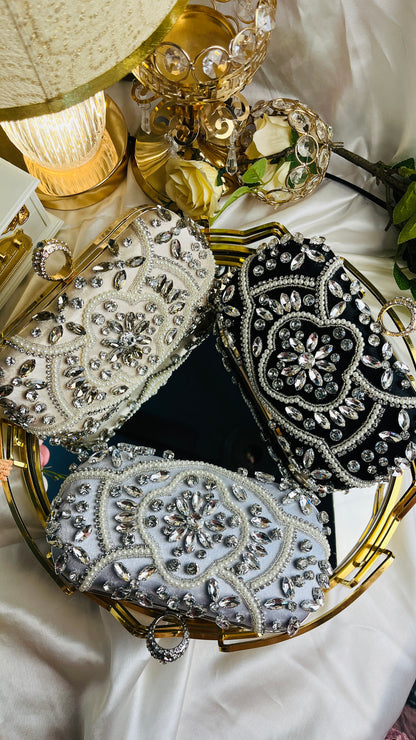 Bridal Handmade Luxury Stone Purse - Black, White, Champagne Gold